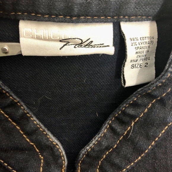 Chicos Platinum Blue Denim Jacket Gold Silver Studded Stretch L - Picture 3 of 10